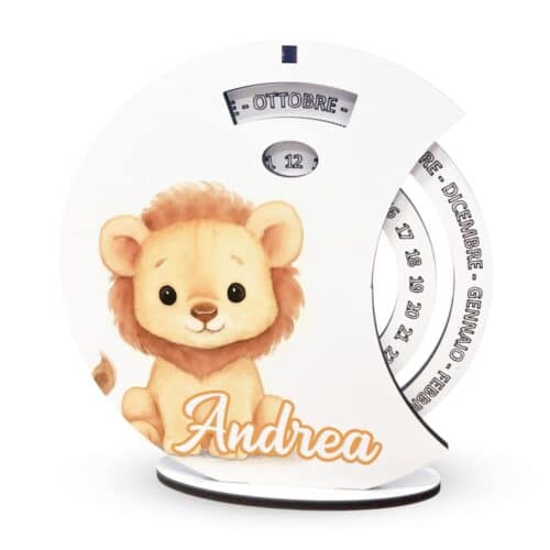 Bomboniera Calendario Perpetuo in Legno con Leone