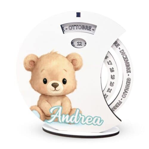 Bomboniera Calendario Perpetuo in Legno con Orsetto